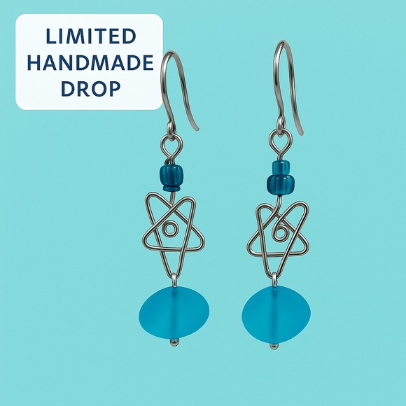 Handmade Blue Sea Glass Earrings with Stainless Steel Hooks NWT - Picture 7 of 7